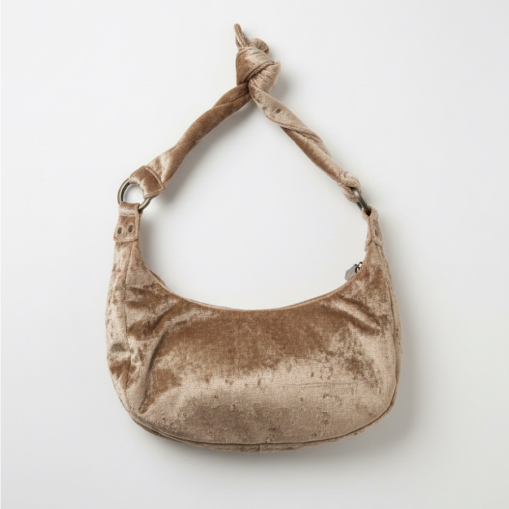 Y2K Style Crushed Velvet Knot Strap Shoulder Bag Gold Shimmer Hobo Purse